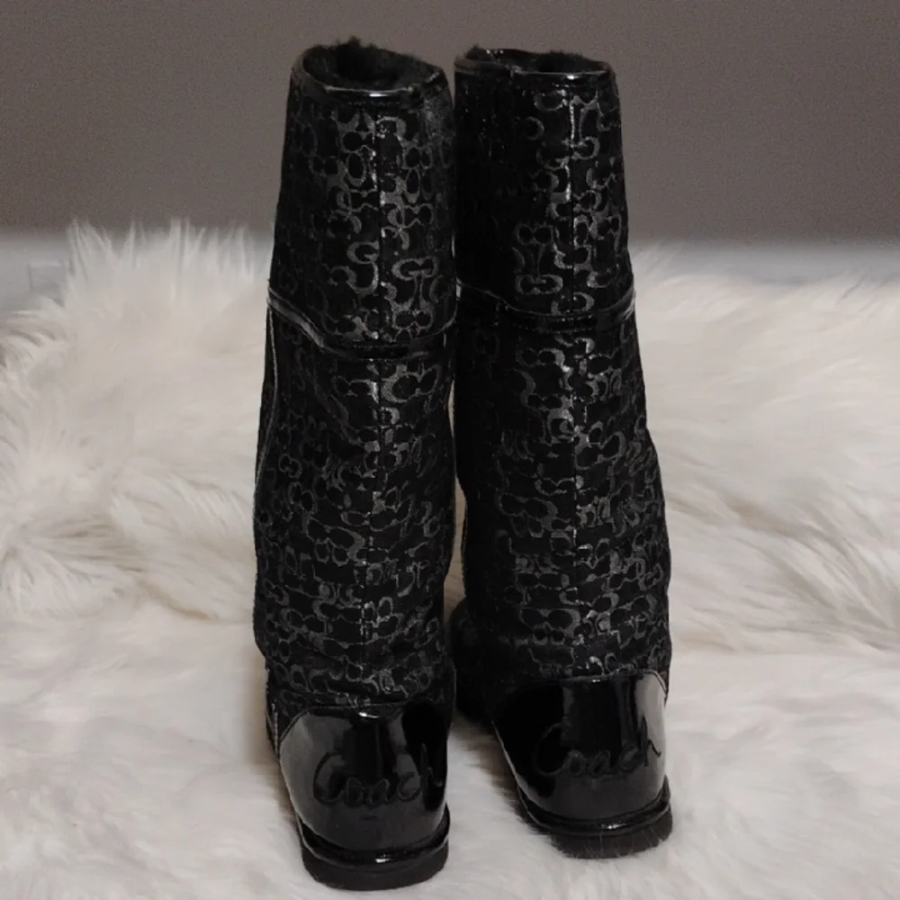 (X2) SALE! Coach Nikole Stylish CC Monogram Black Patterned Women's Boots Sz.7
